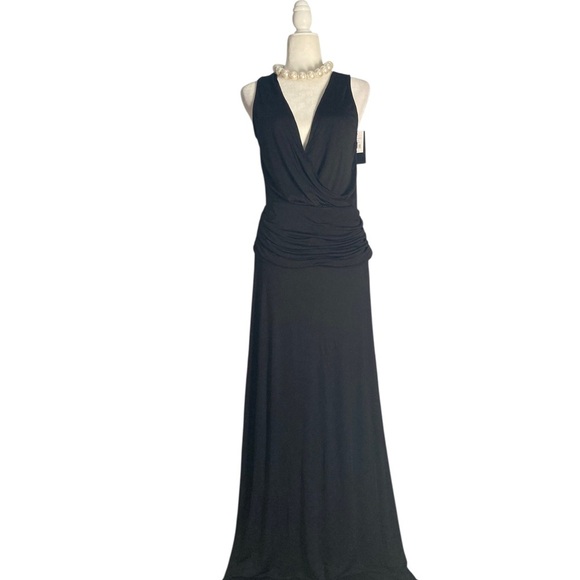 Paula Hermanny Black Maxi Dress NWT Evening Gown with Deep V Neck Open Back - Picture 4 of 11